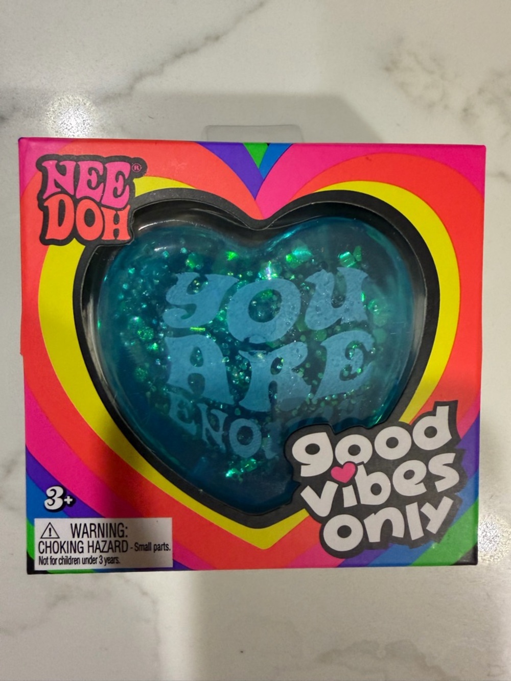 Schylling NEEDOH Good Vibes Only glitter heart - Blue “You are Enough” - NIB